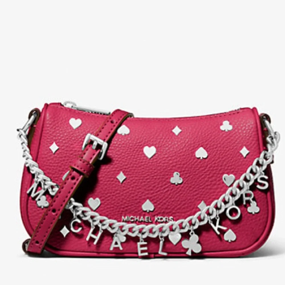 Michael Kors Pink Studded Crossbody Bag with Silver Chain